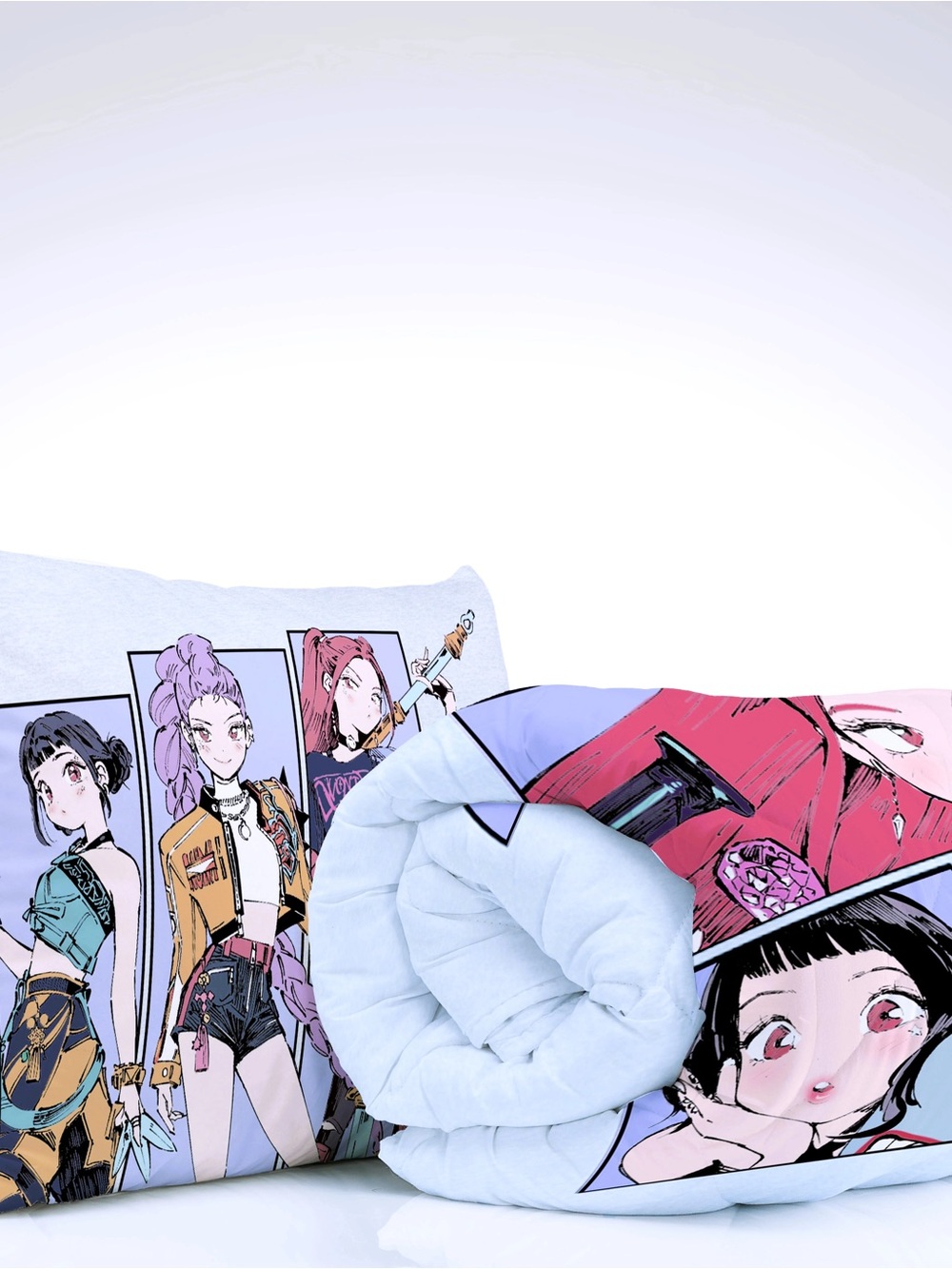 K-Pop Demon Hunters Reversible Comforter Set in Lilac and Light Blue